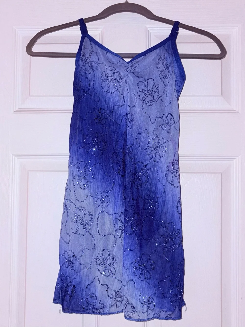 Vintage Y2K Royal Blue Ombre Glitter Floral Lyrical Dance Costume Leotard LC